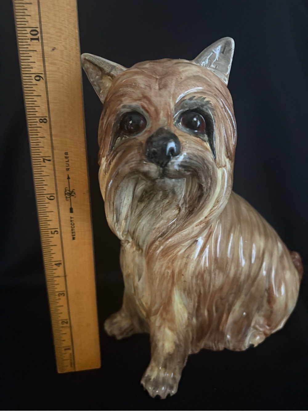 Vintage Italian Ceramic Hand-Painted Yorkie Figurine Signed Italy 9.5”  MCM